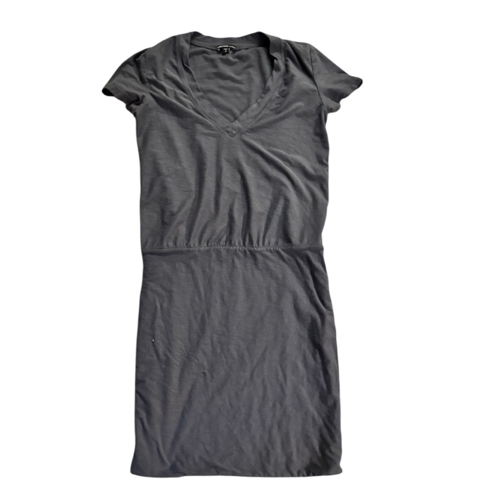 James Perse Charcoal Grey Short Sleeve Blouson V-Neck Dress 2